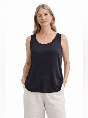 Eileen Fisher Black 100% Silk Georgette Top Capsule Wardrobe Classic Style M